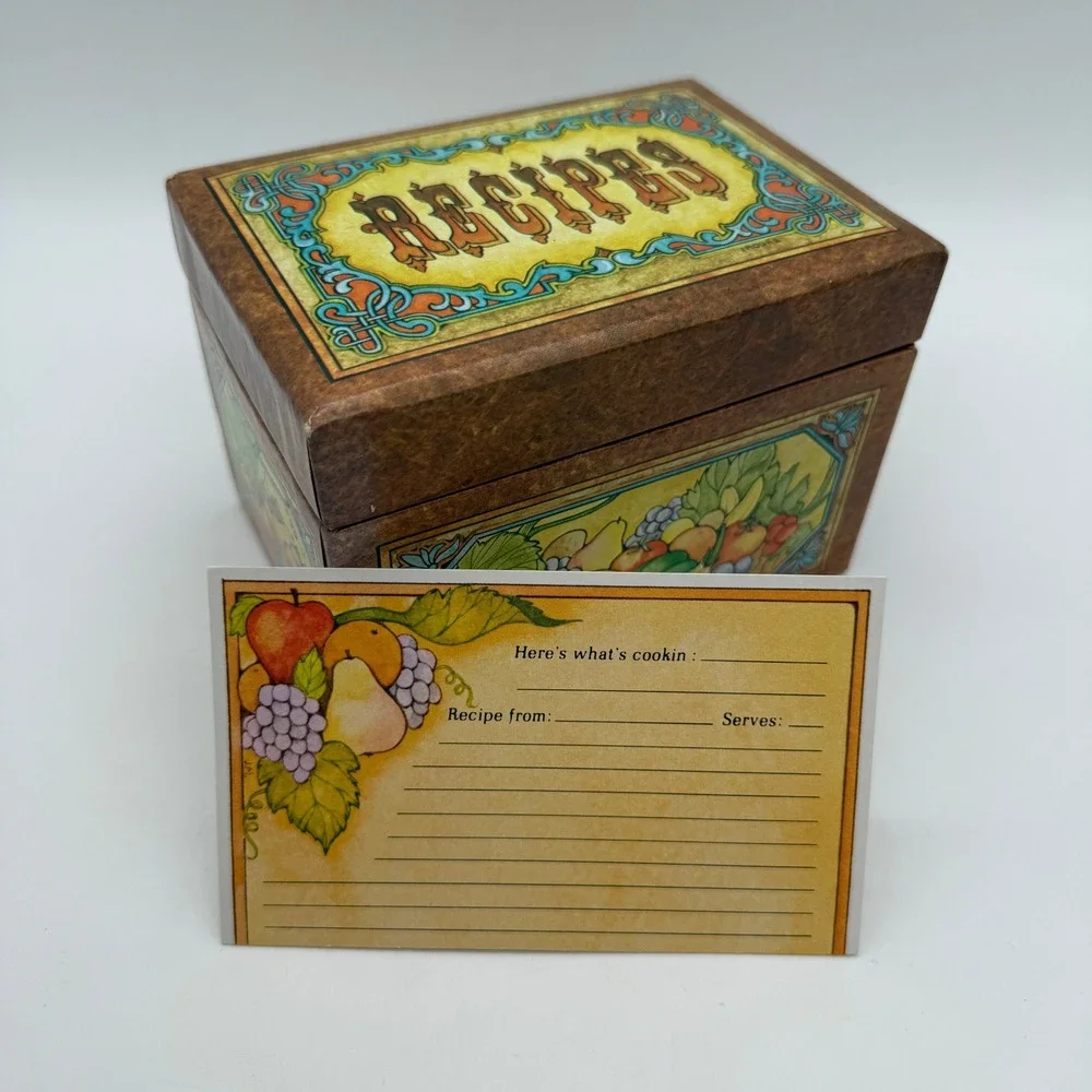 Vintage 1979 Kitchen Fare Recipe Box Set Current Inc Brown Harvest Fruit Cards
